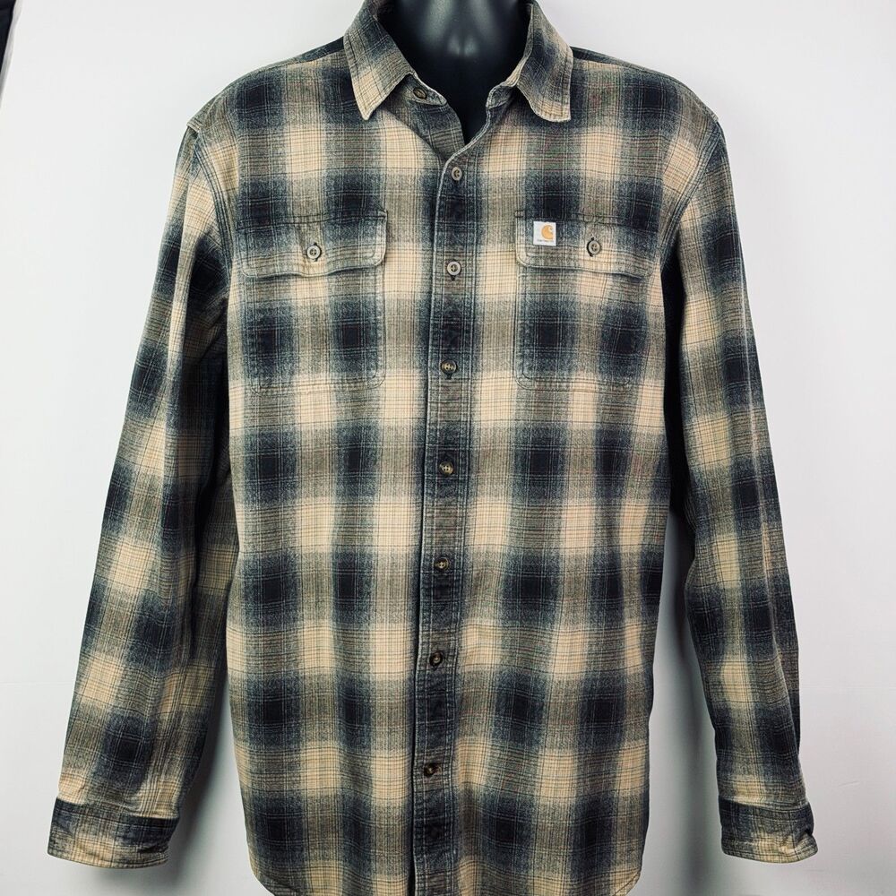 Carhartt Brown Plaid Heavyweight Flannel Shirt Large Tall - Picture 4 of 9